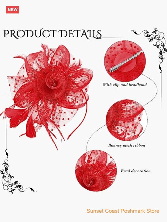 5pc Tea Party Accessory Set Fascinator Hat Gloves Pearl Jewelry Derby Cocktail main image 6